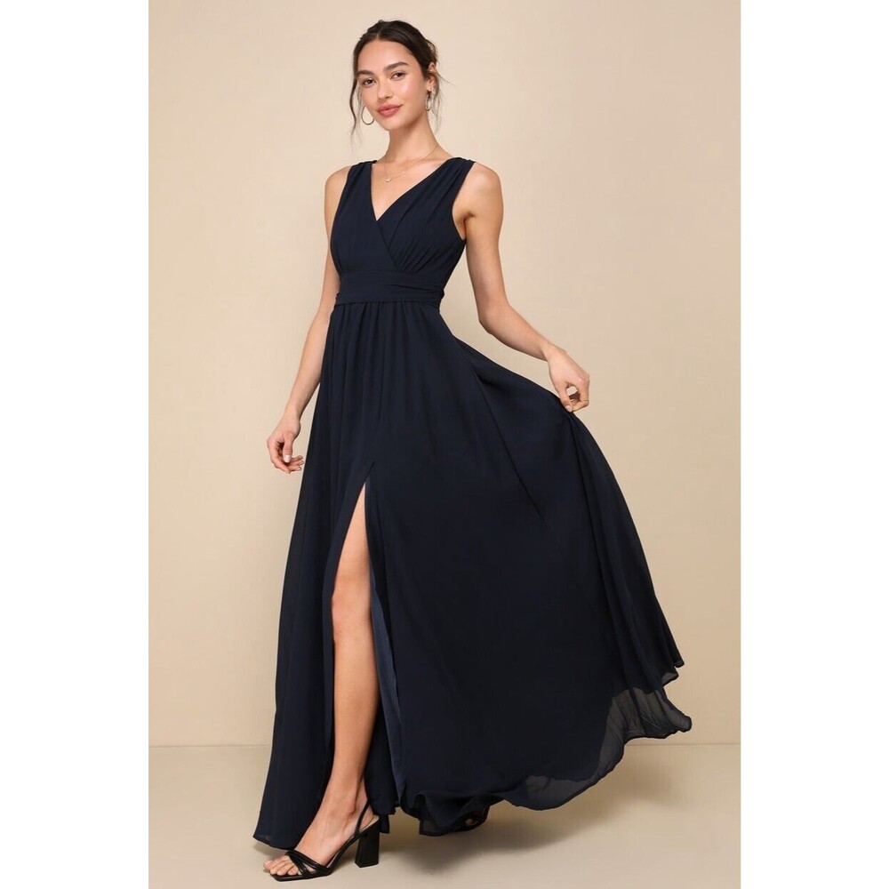 Lulus Thoughts of Hue Maxi Dress Navy Blue Surplice Size M NWOT
